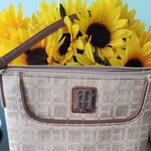 golden and cream bag